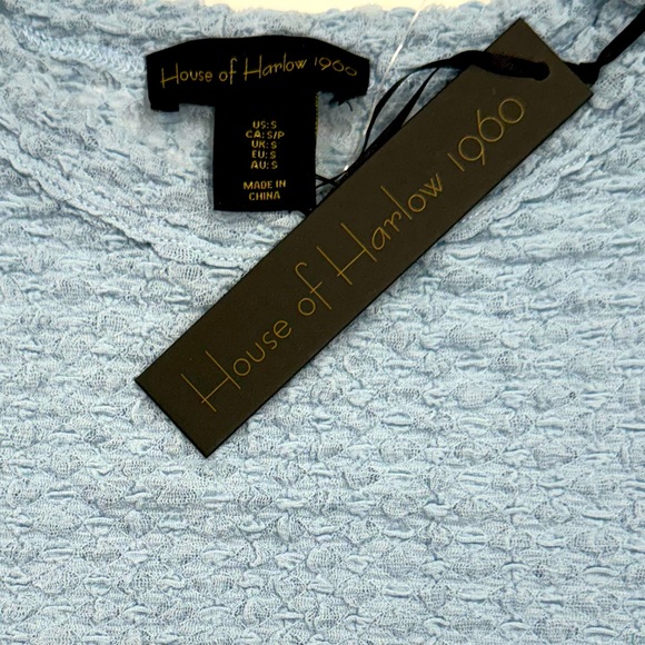 HOUSE OF HARLOW 1960 Blouse Short Sleeve Lightweight Semi-Sheer Blue NWT Small - Picture 7 of 7